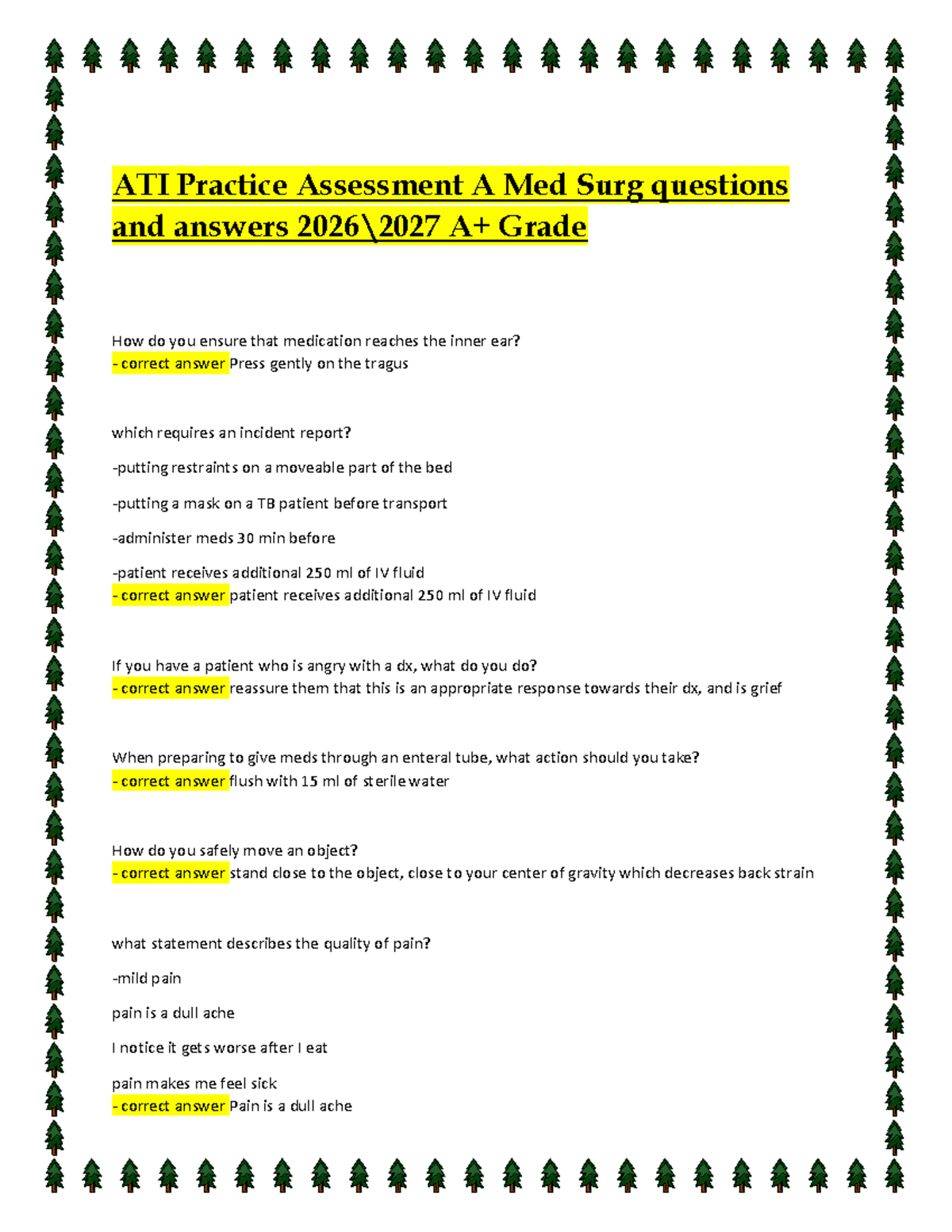 ATI Med Surg Practice Assessment A: Questions & Answers 2026 - Studocu