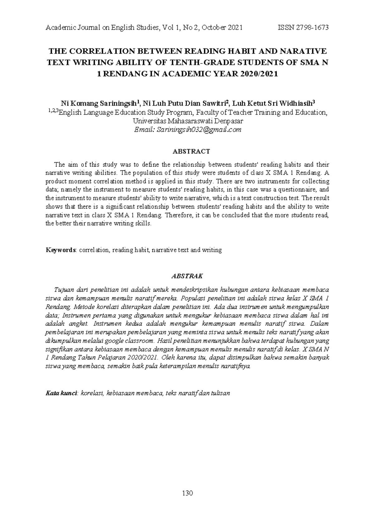 THE Correlation Between Reading Habit AND Narative TEXT Writing Ability ...