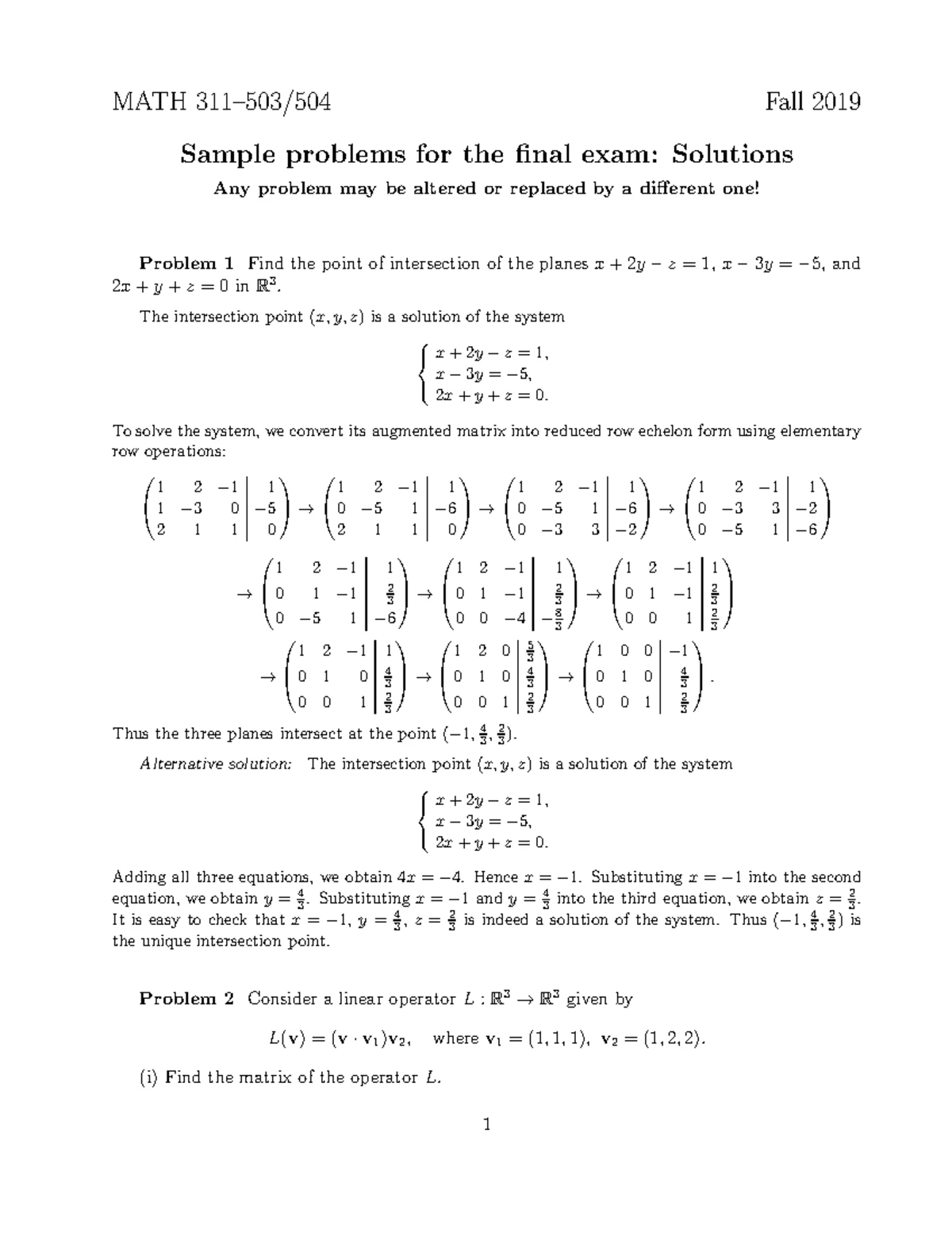 MATH 311 Sample Problems for Exam 2 - Fall 2019 Review - Studocu