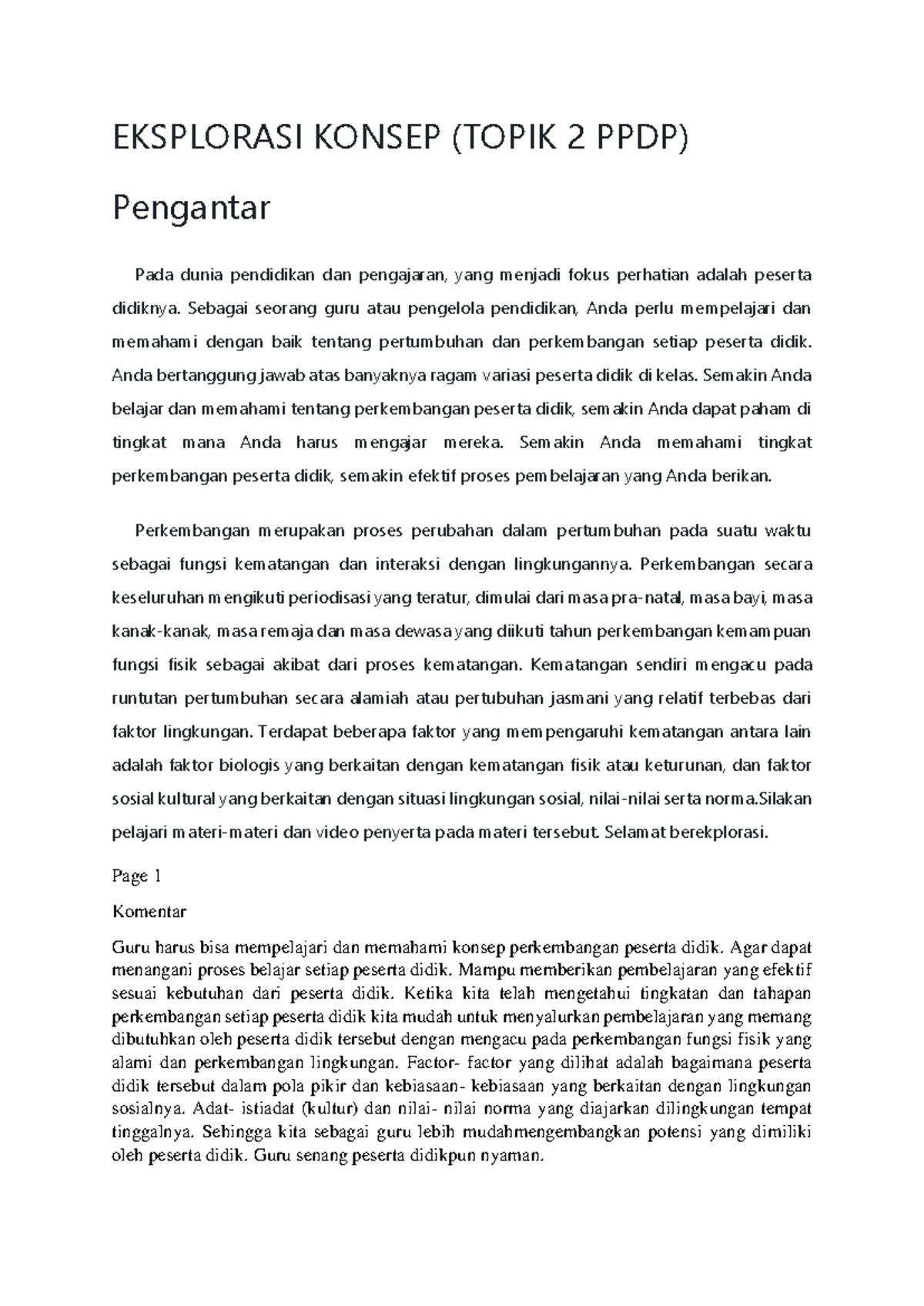 Eksplorasi Konsep PPDP: Perkembangan Anak dan Kognitif (Topik 2) - Studocu