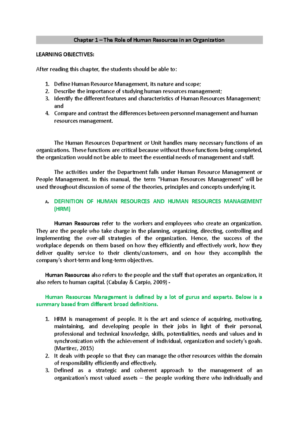 HRM1 - Lesson on Human Resources Management Overview - Studocu
