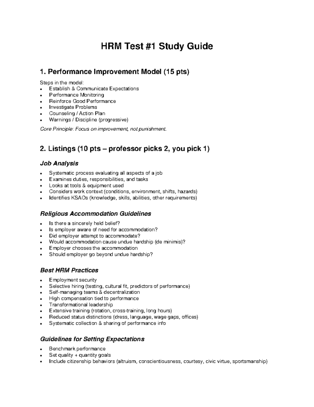 HRM 101 Test #1 Study Guide: Performance Improvement & Job Analysis ...