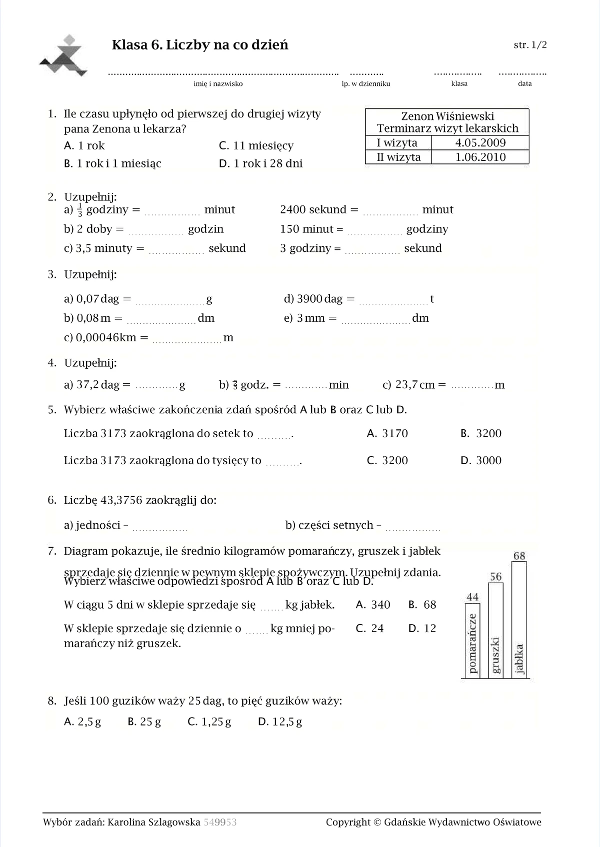 Ułamki Dziesiętne Sprawdzian Kl Iv www.studocu.com