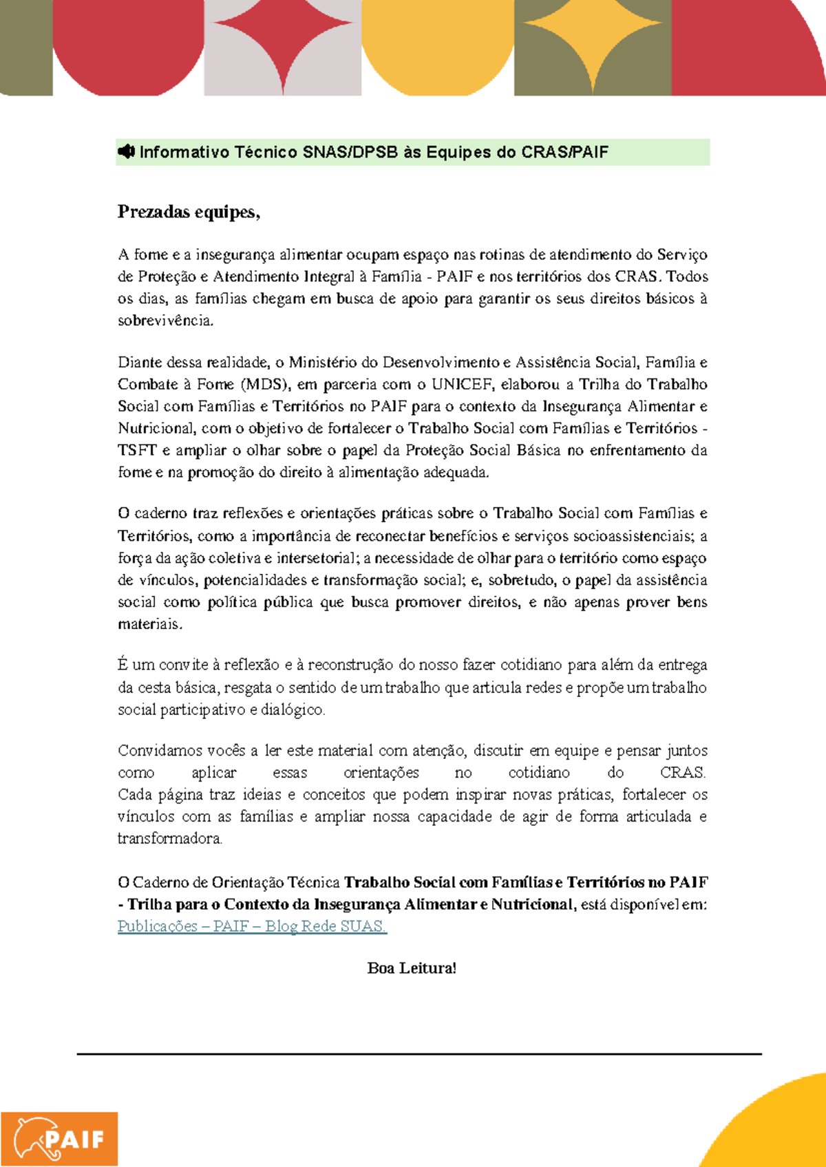 Trilha 02: Trabalho Social com Famílias e Territórios no PAIF - Studocu