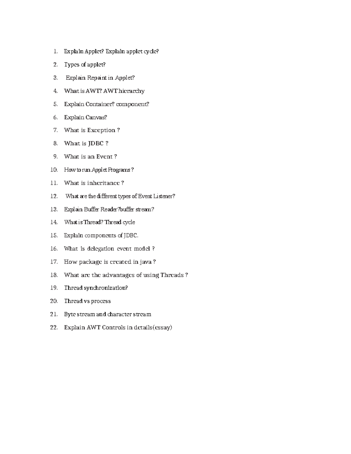 Java Applets and AWT Concepts: Key Questions and Explanations - Studocu