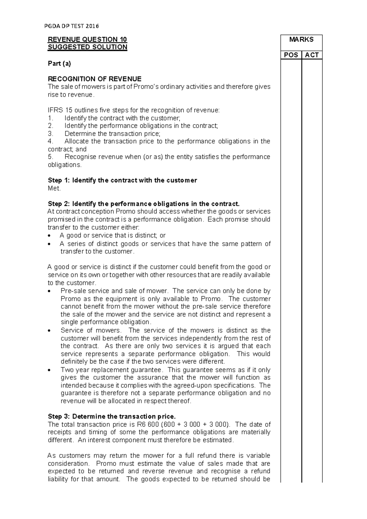 PGDA DP TEST 2016 REVENUE QUESTION 10 HANDIN SUGGESTED SOLUTION - Studocu