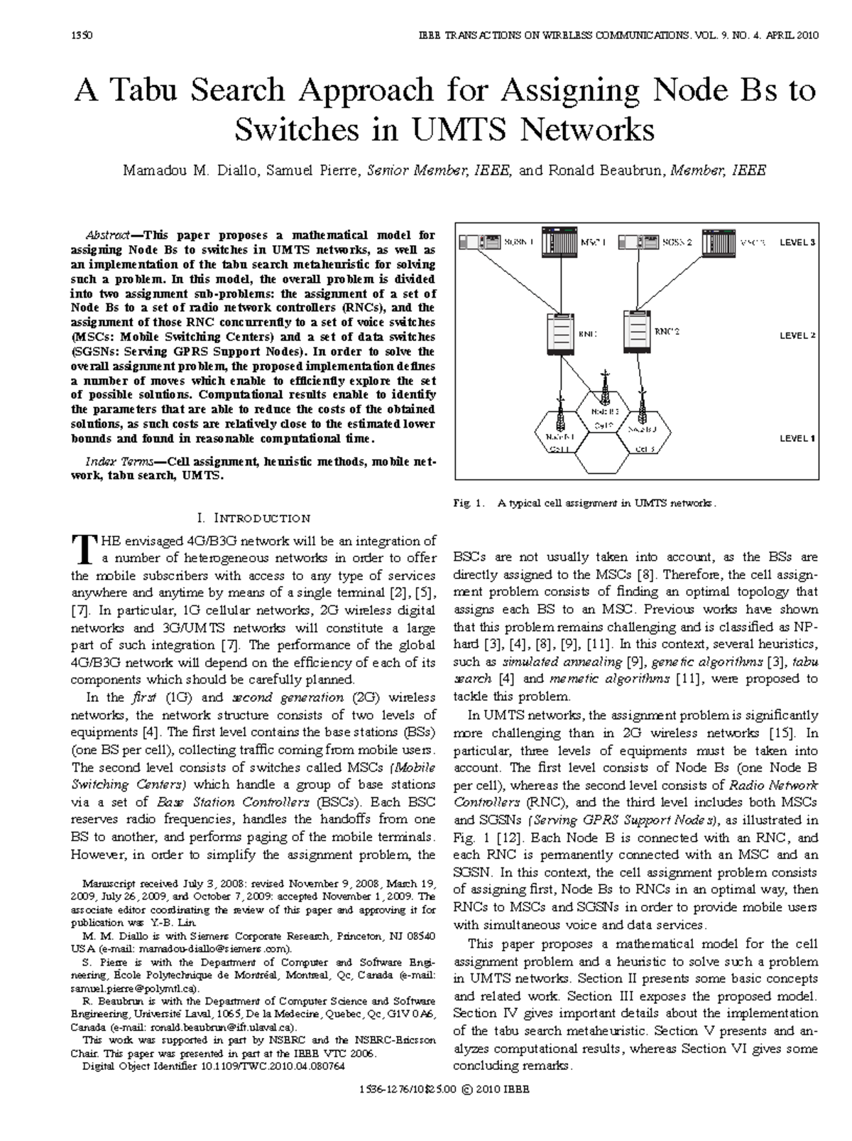 A Tabu Search Method for Node B Assignment in UMTS Networks - Studocu