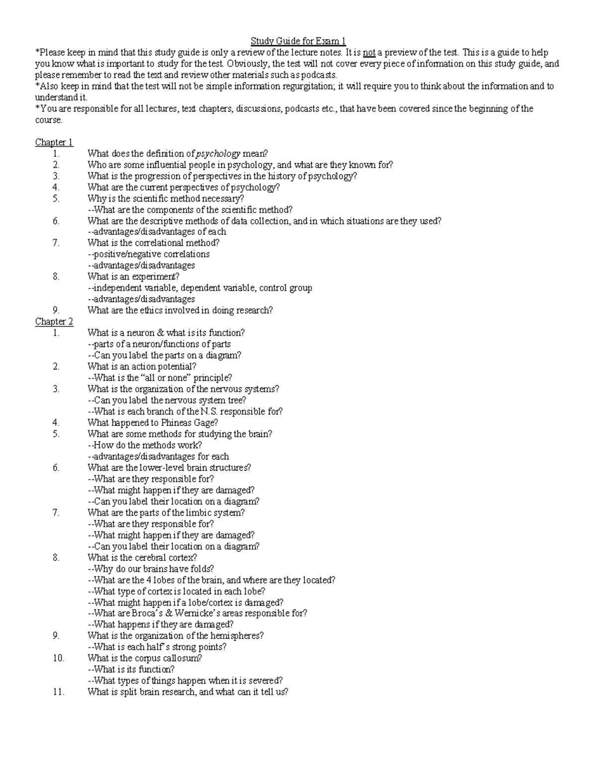 Study Guide for PSY 101 Exam 1: Key Concepts & Topics - Studocu