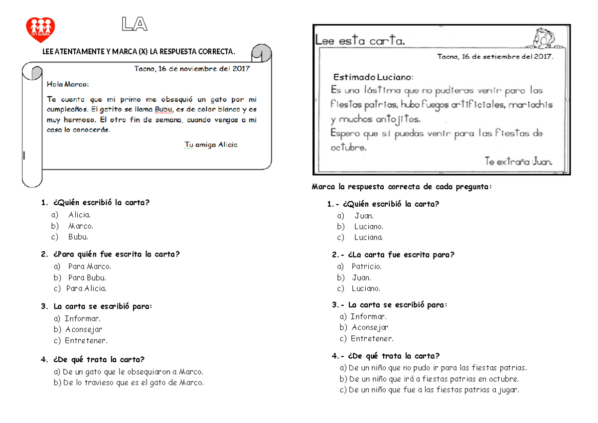 Ficha LA Carta y Sus Partes - Ejercicios y Respuestas - Document Preview