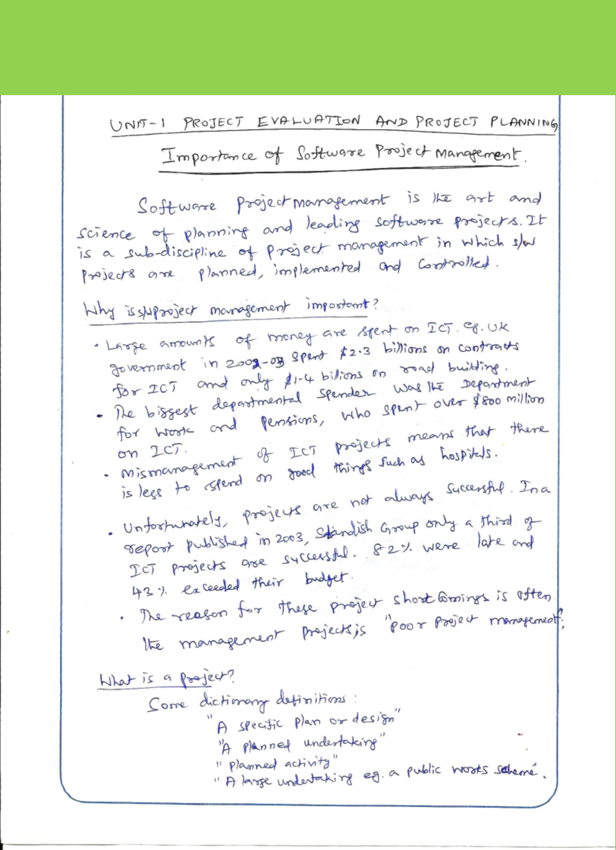Software Project Management (SPM) UNIT 1 Lecture Notes - Studocu