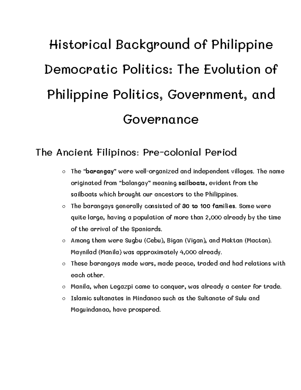 Phil. Politics - Historical Evolution of Philippine Democracy - Studocu