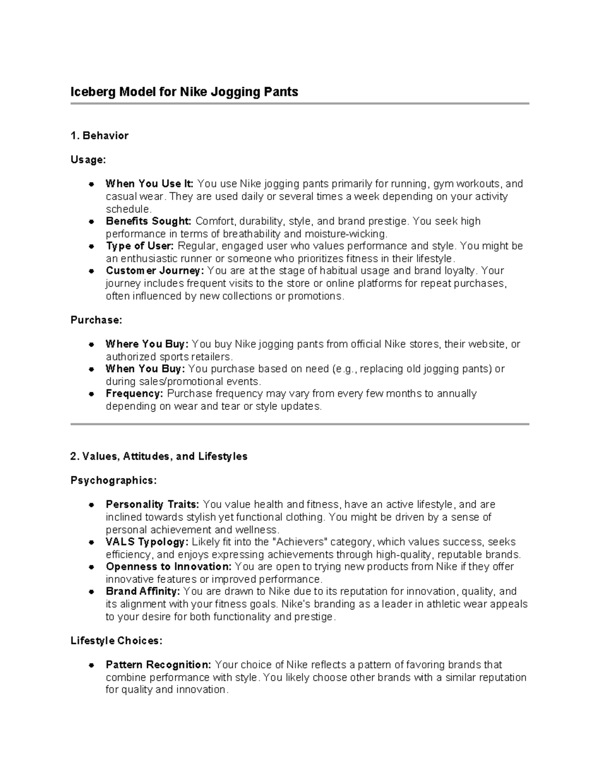 Iceberg Model for Nike Jogging Pants - Behavior Usage: When You Use It ...