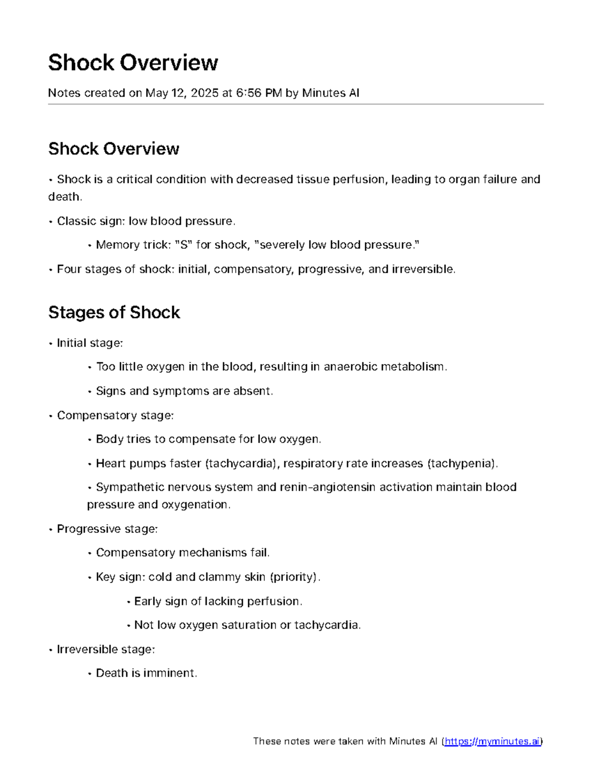 Shock Overview Notes - NURS 3 - Studocu
