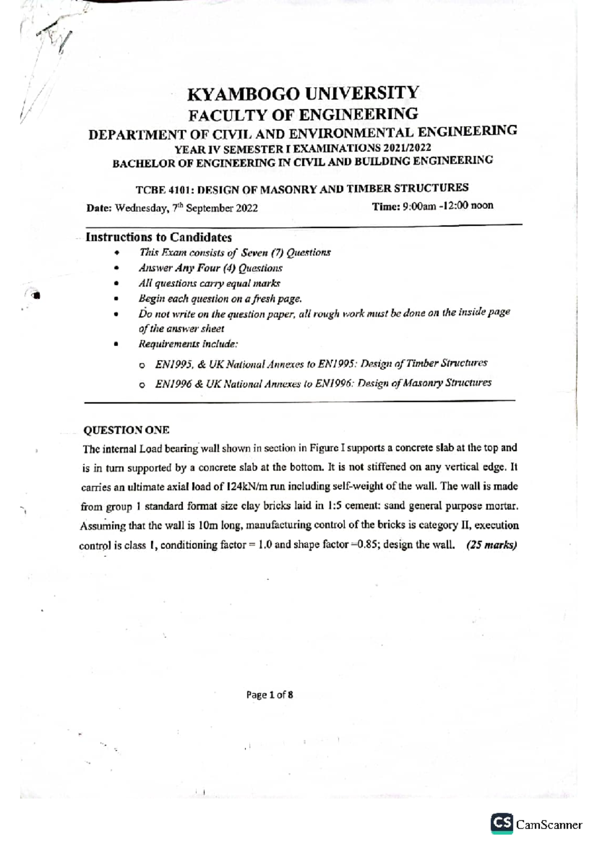 TCBE 4101: Design of Masonry and Timber Structures Exam Notes - Studocu