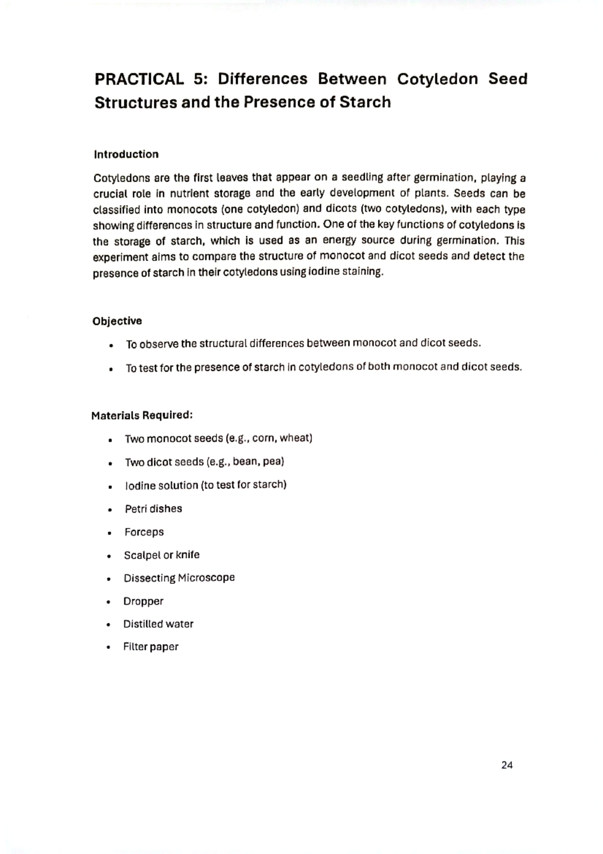 Practical 5 Lab Bio: Seed Structure & Starch Detection Manual - Studocu