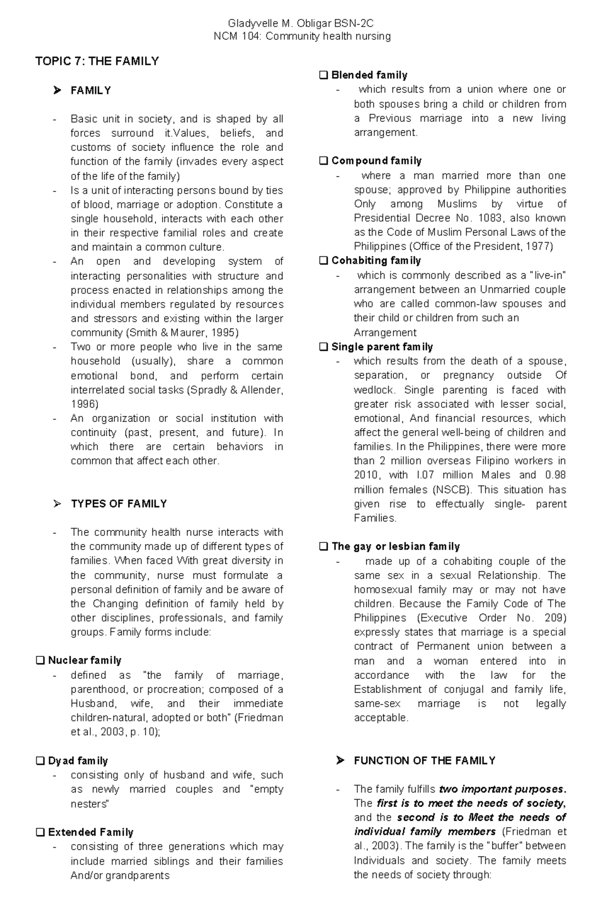 NCM 104: Family Dynamics and Nursing Process in Community Health - Studocu