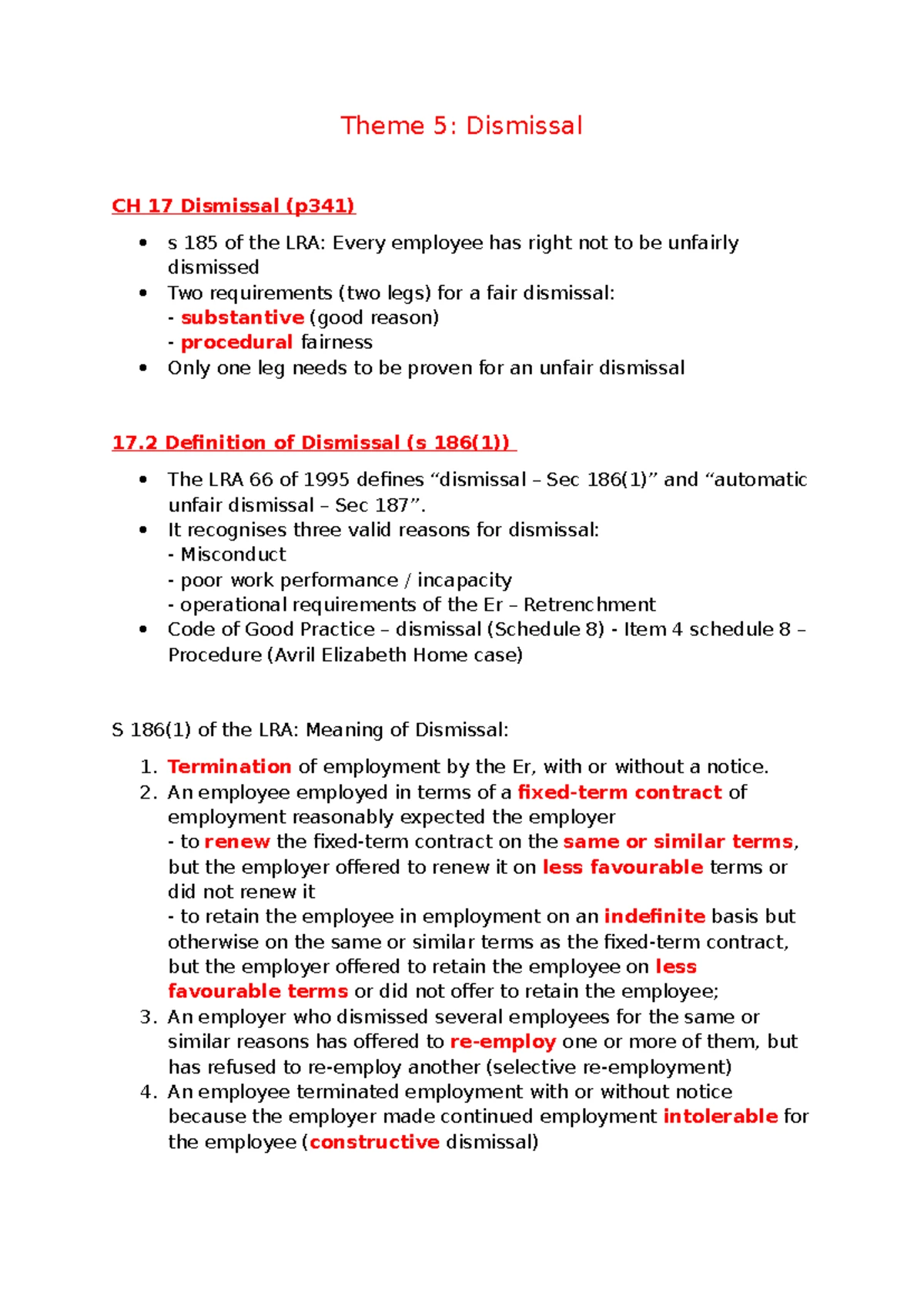 ARB 311 - Theme 1 Summary: Common Law & Labour Law Principles - Studocu