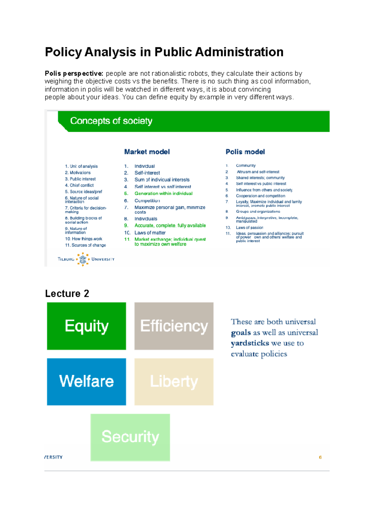Policy Analysis in Public Administration: Lecture Notes Overview ...