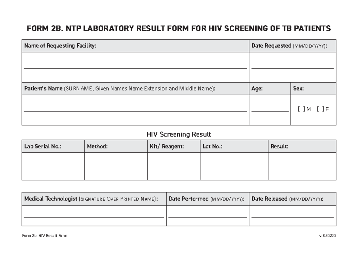 NTP Form 2b for HIV screening of TB Patients - Nursing - FORM 2B. NTP ...