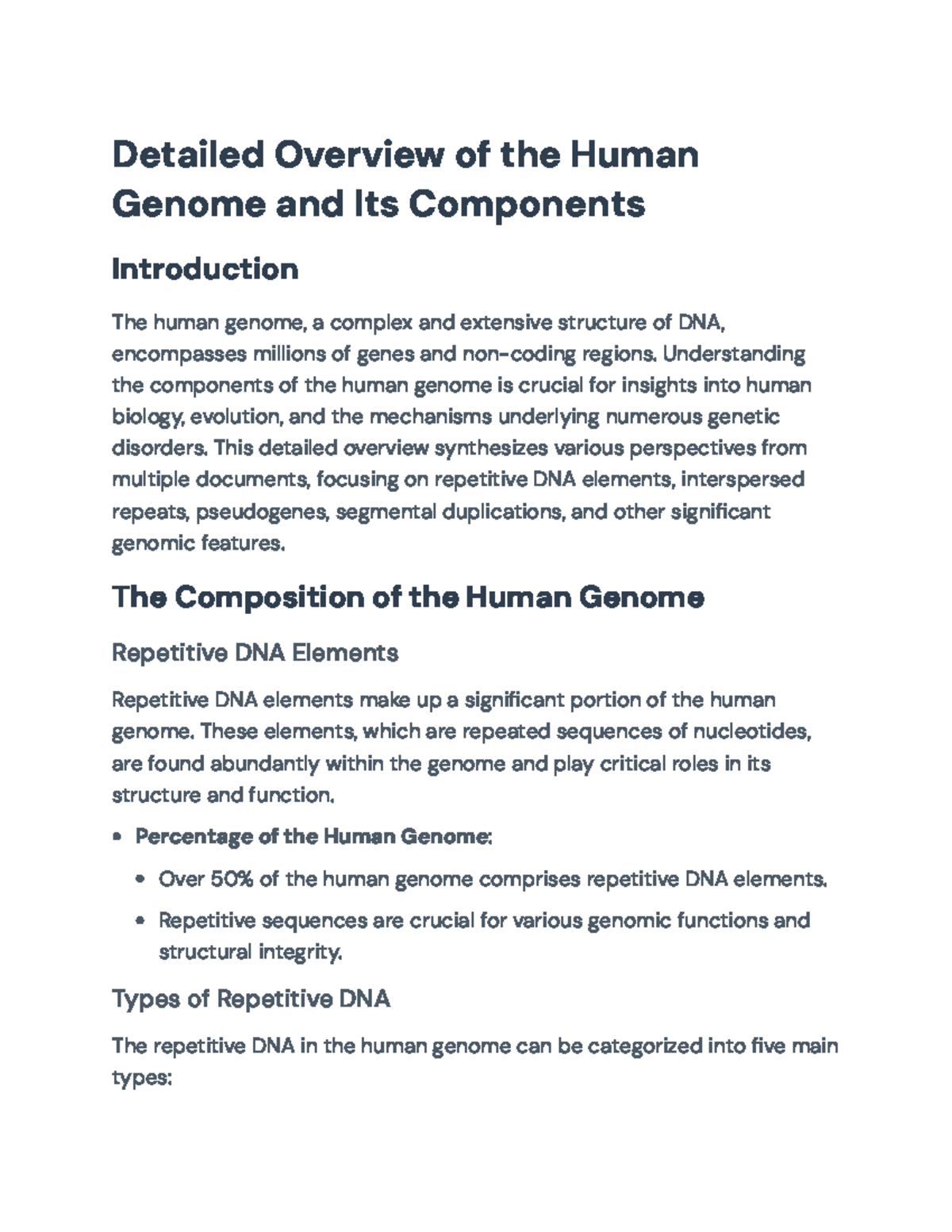 Detailed Overview of the Human Genome: Characteristics and Functions ...
