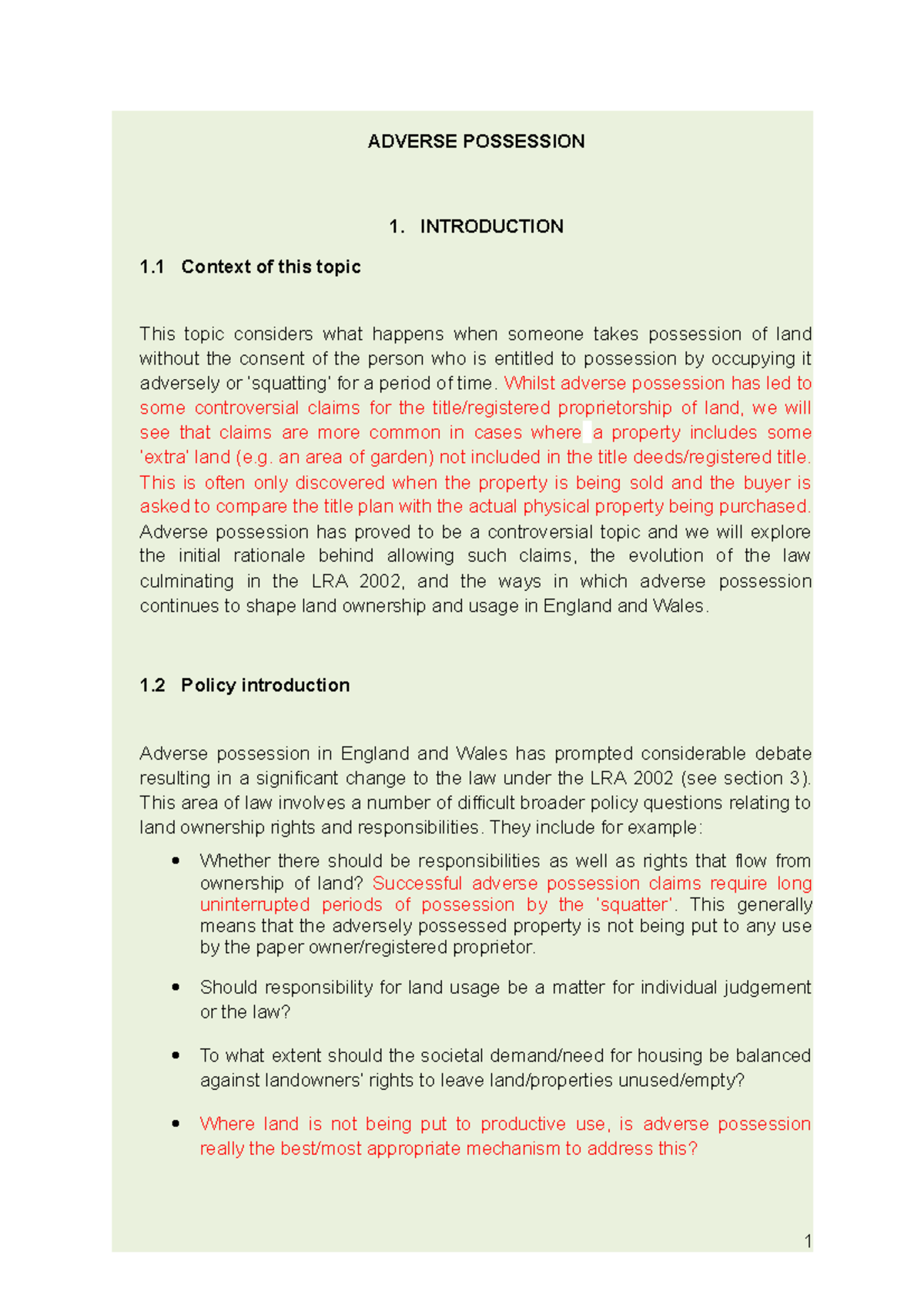 Land Law Unit 5: Understanding Adverse Possession and Legal ...