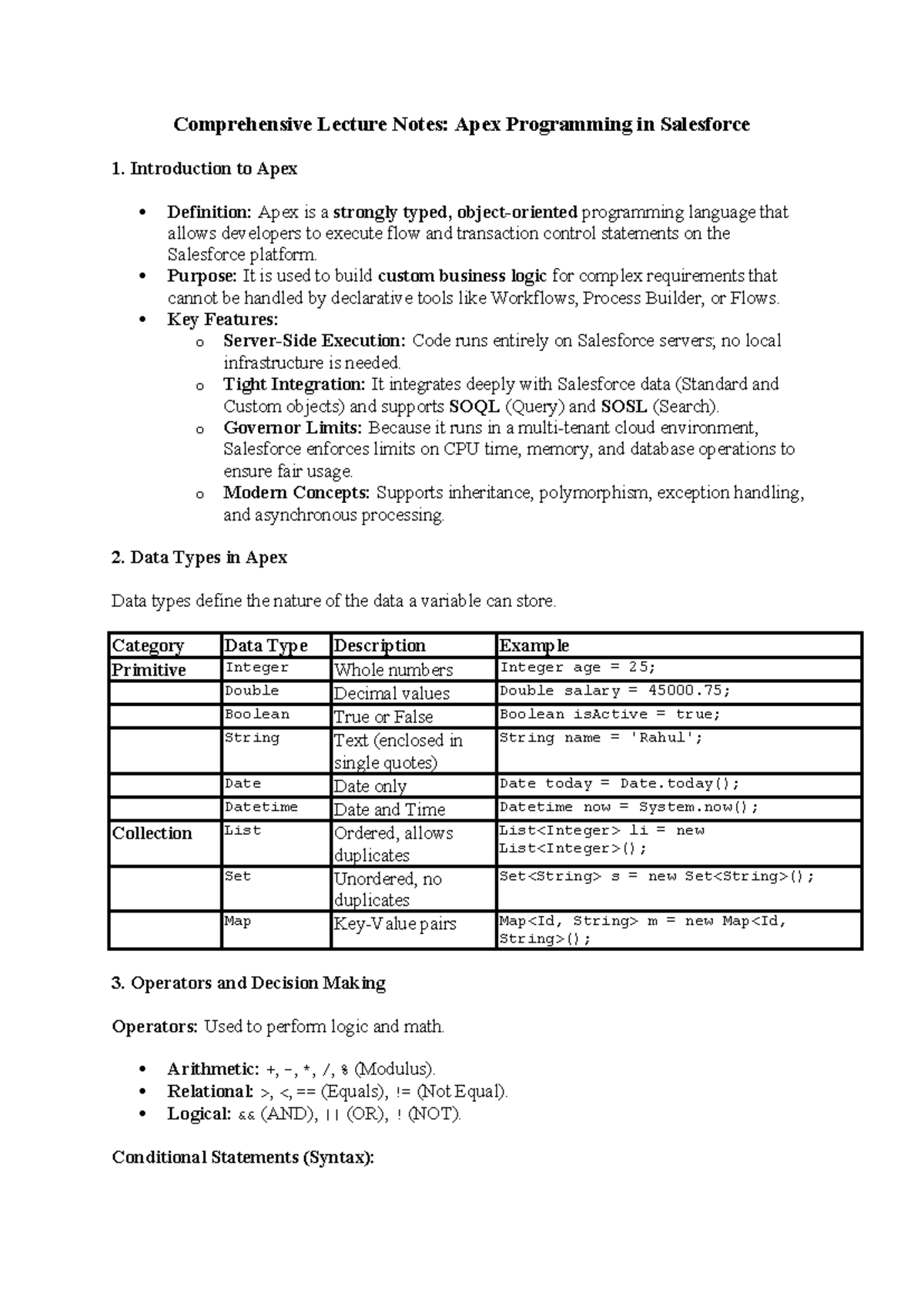 Apex Programming Basics: Comprehensive Lecture Notes for Salesforce ...