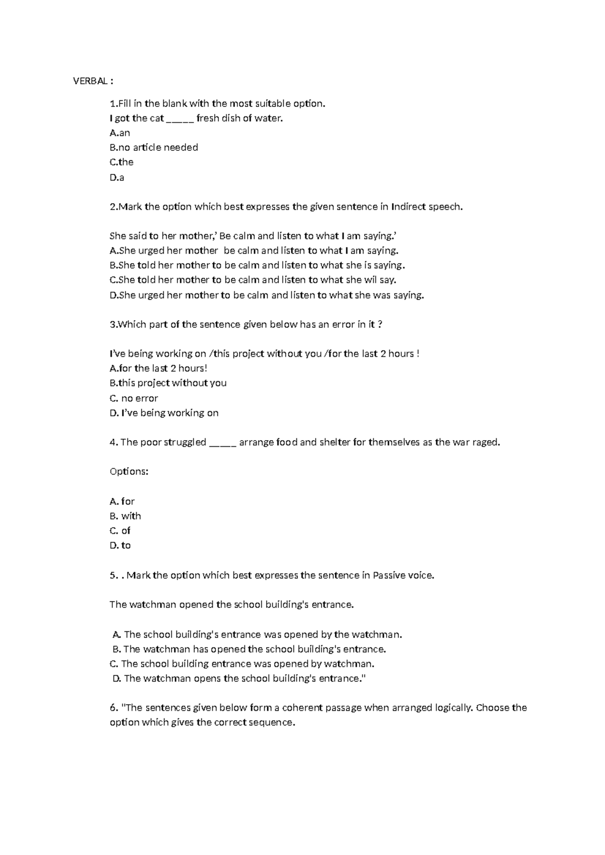 Verbal Questions and Exercises - English Language Skills - Studocu
