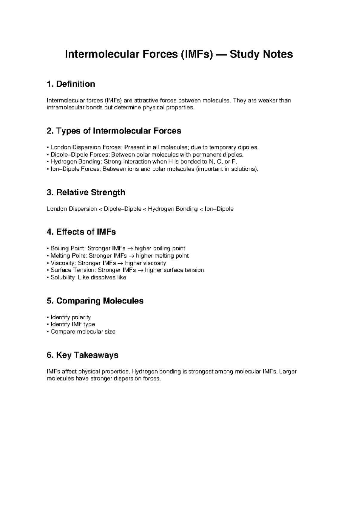 Intermolecular Forces (IMFs) Study Notes: Key Concepts & Types - Studocu