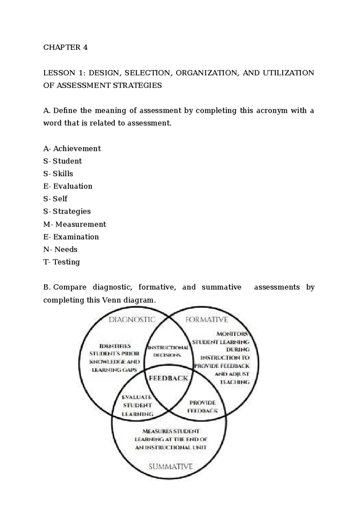 Chapter 4 worksheet - CHAPTER 4 LESSON 1: DESIGN, SELECTION ...
