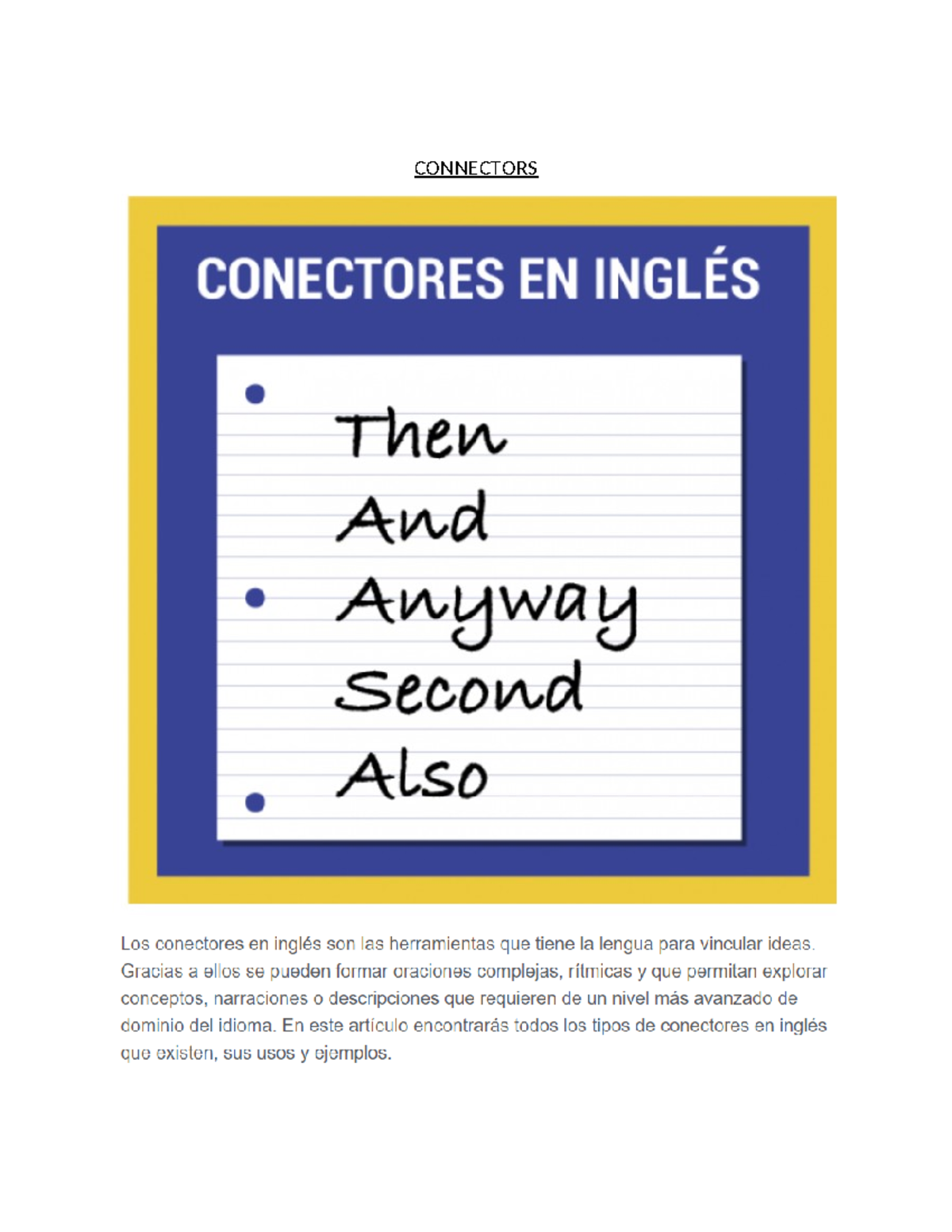 Connectors in English: A Comprehensive Guide to Usage - Studocu