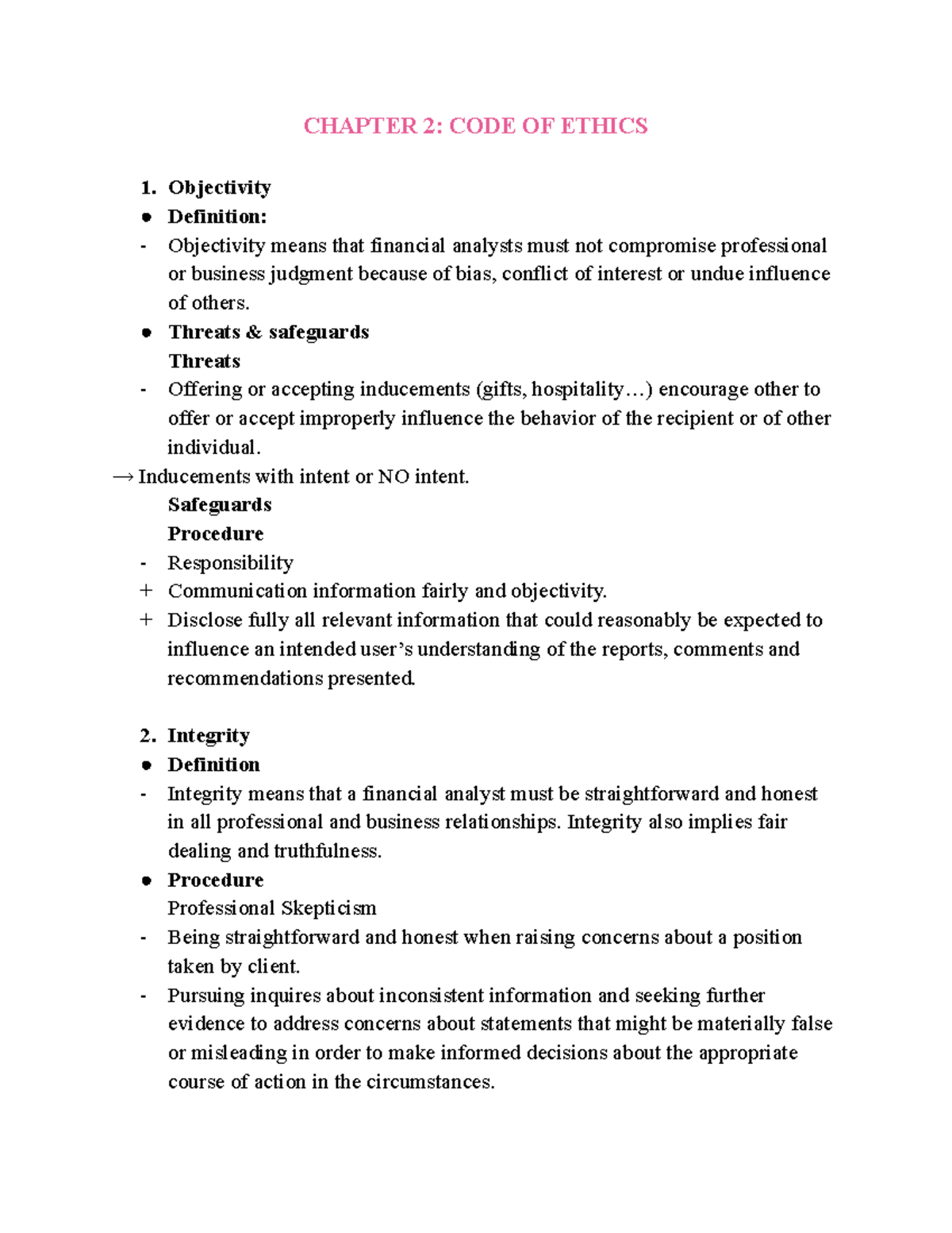 CHAPTER 2: CODE OF ETHICS - Ethics Lecture Notes - Studocu