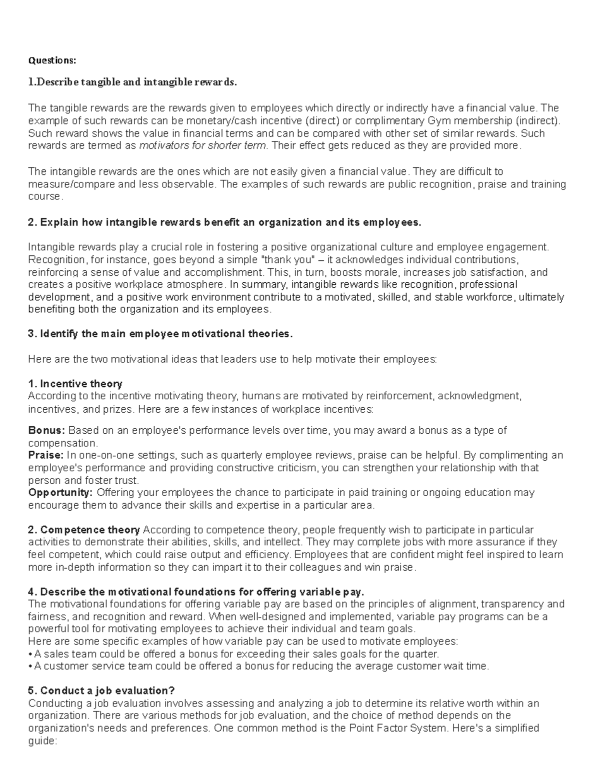 C236 Final Exam: Tangible & Intangible Rewards in Organizations - Studocu