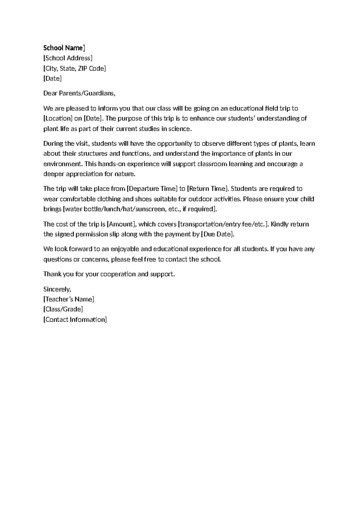 L3 - Educational Field Trip Notification Letter - Studocu