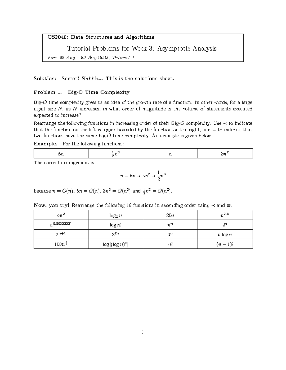 CS2040: Data Structures and Algorithms Tutorial Problems Compilation ...