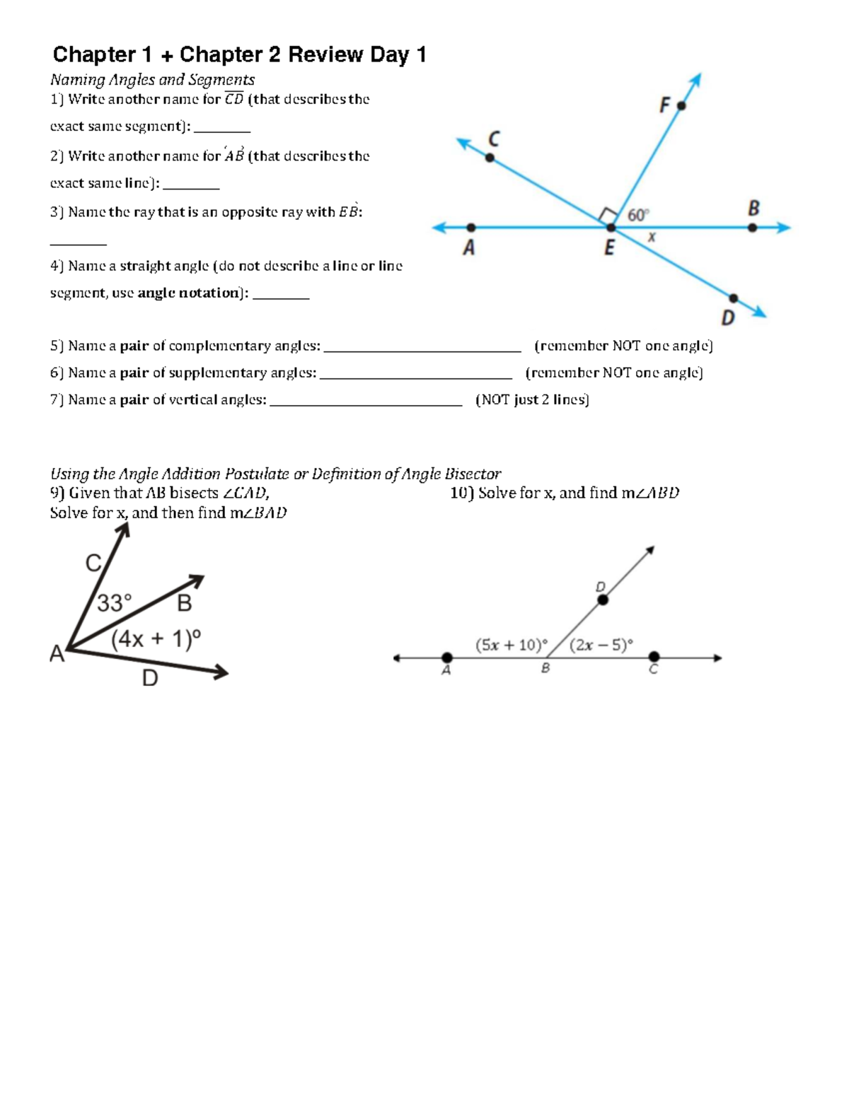 Chapter 1 & 2 Quick Review for Geometry Concepts (GEO 101) - Studocu