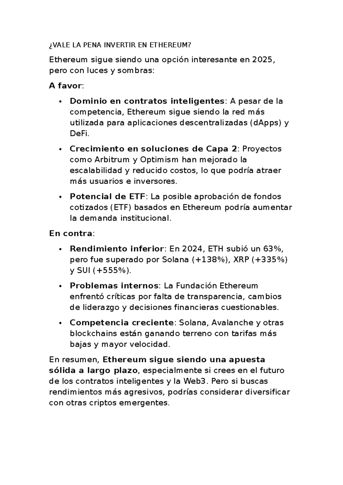 VALE LA PENA Invertir EN ETHEREUM? Análisis 2025 y Perspectivas - Studocu