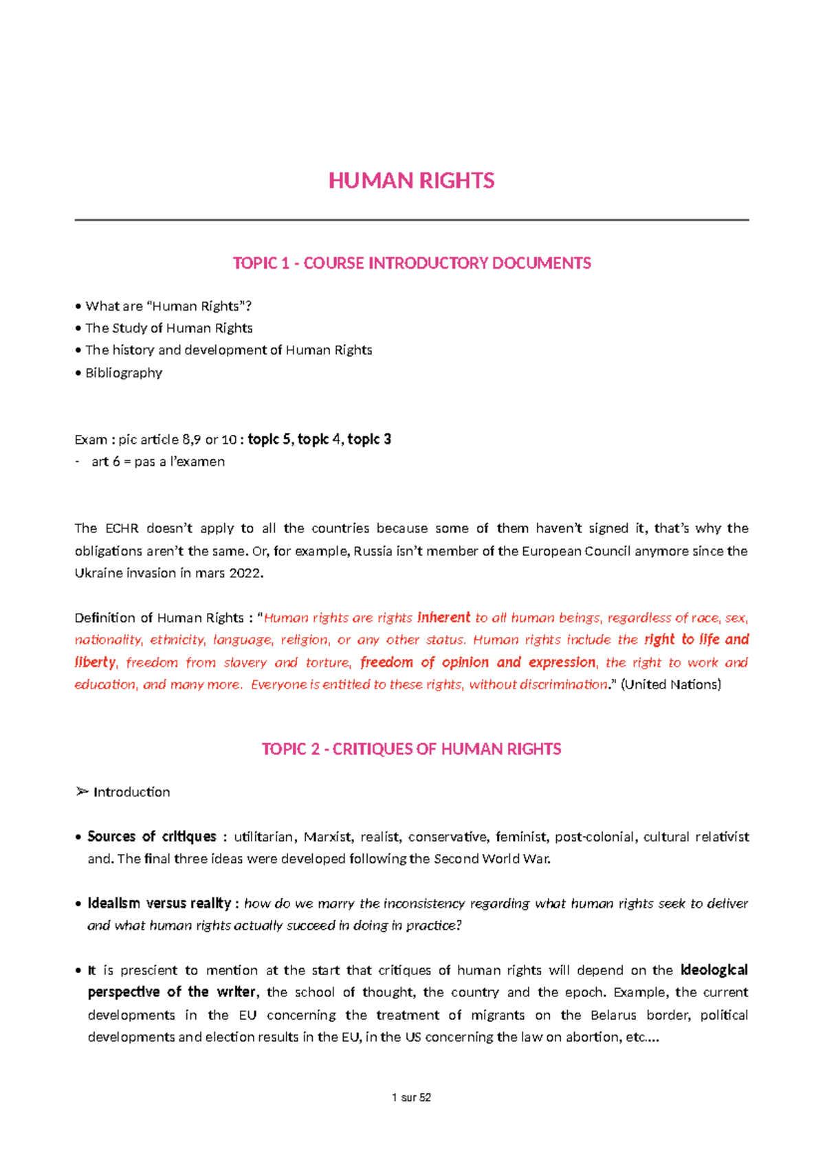 Human Rights Course Introductory Overview and Exam Info - Studocu