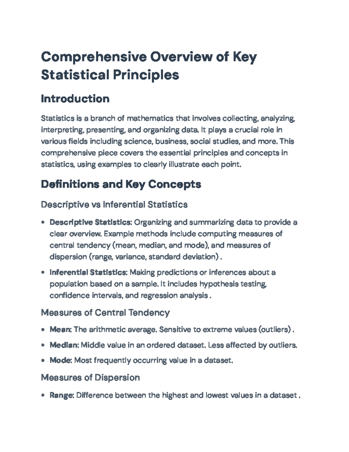 Comprehensive Overview of Key Statistical Principles and Concepts ...