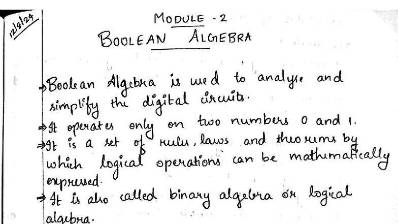 LSD Module 2 - Boolean Algebra Concepts and Applications - Studocu