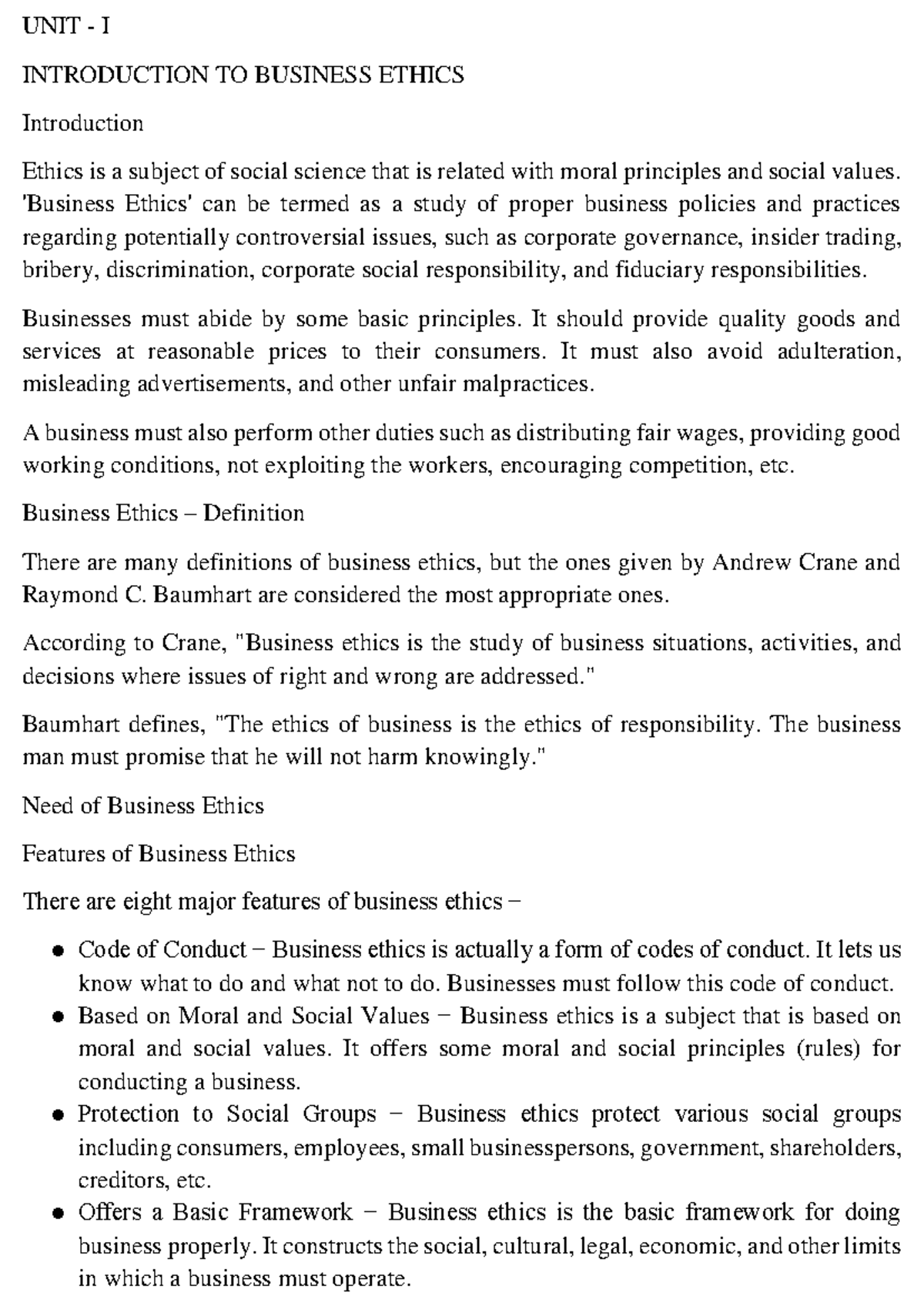 Business Ethics & Corporate Governance - Comprehensive Notes - Studocu