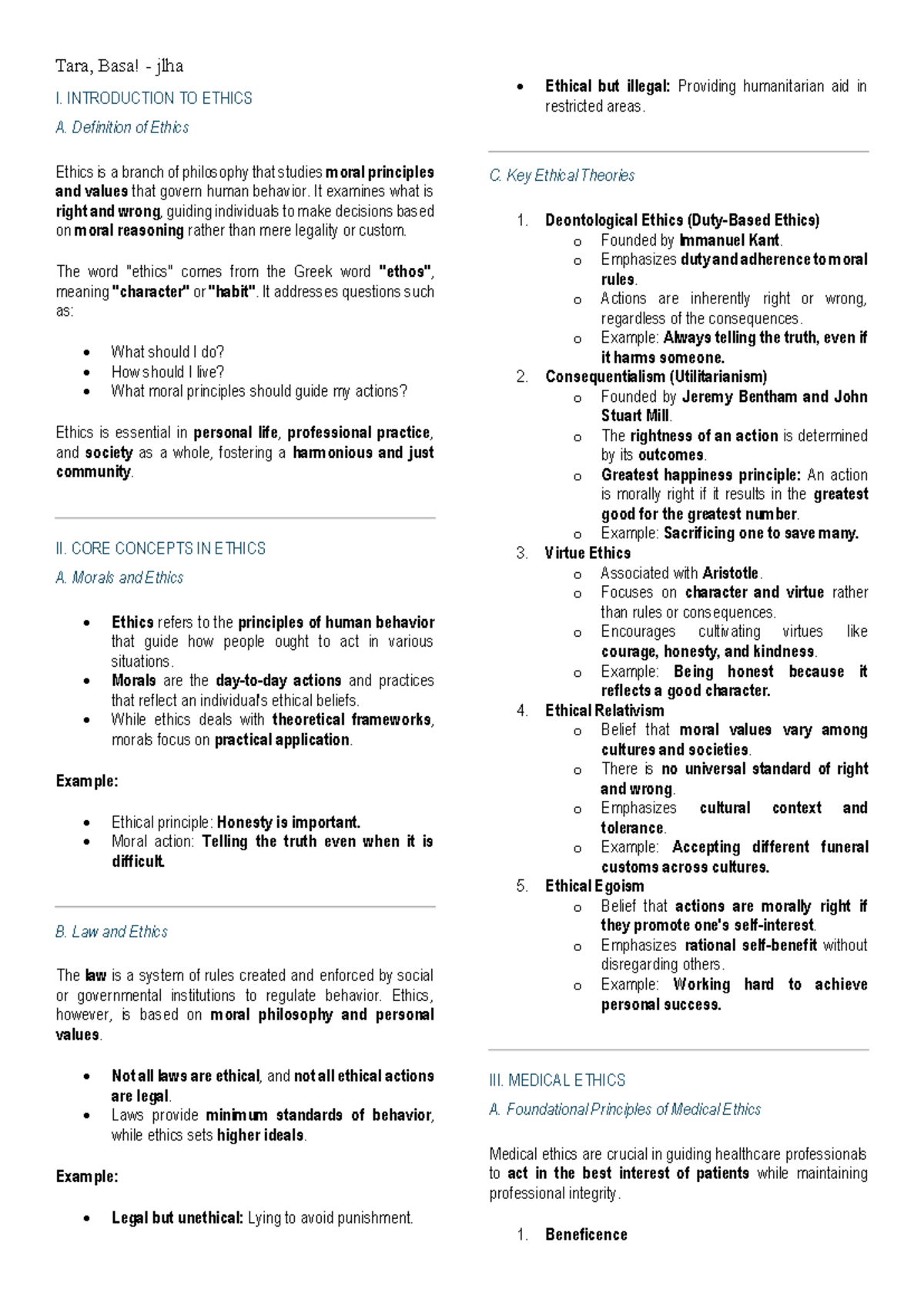 Ethics Midterm Study Notes: Key Concepts and Theories Explained - Studocu