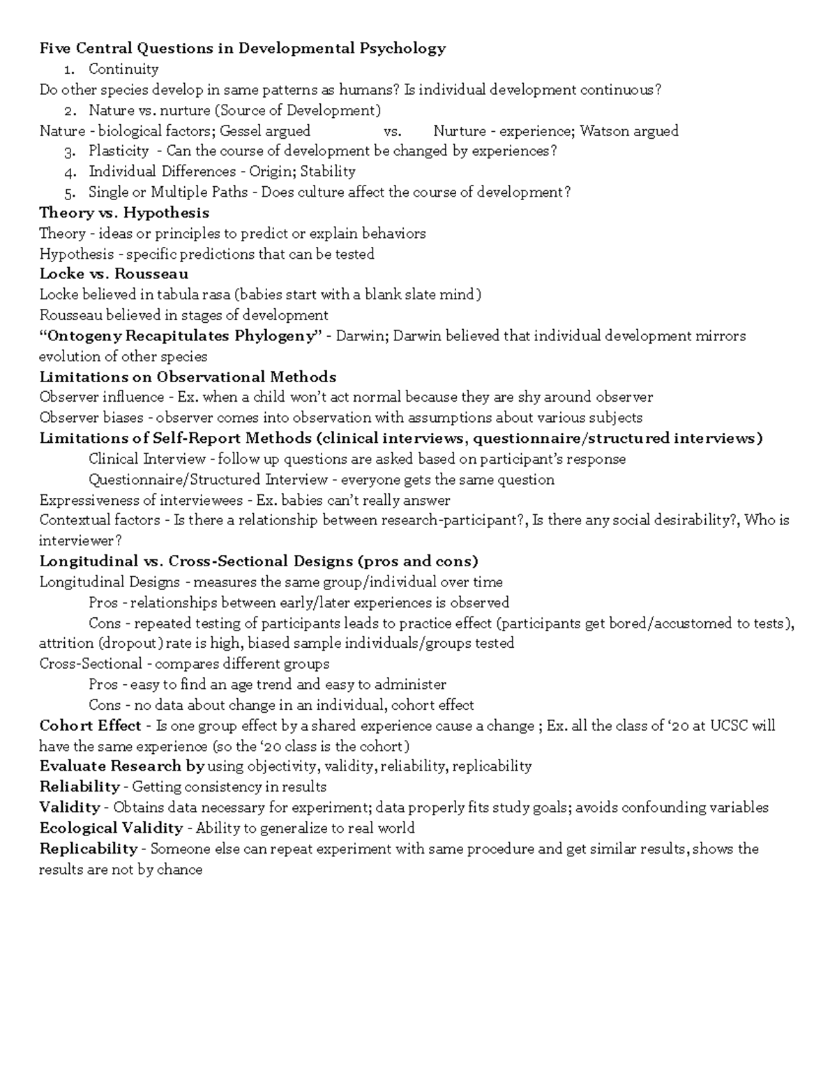 Psych 10 Exam 1 Study Guide: Key Concepts in Developmental Psychology ...