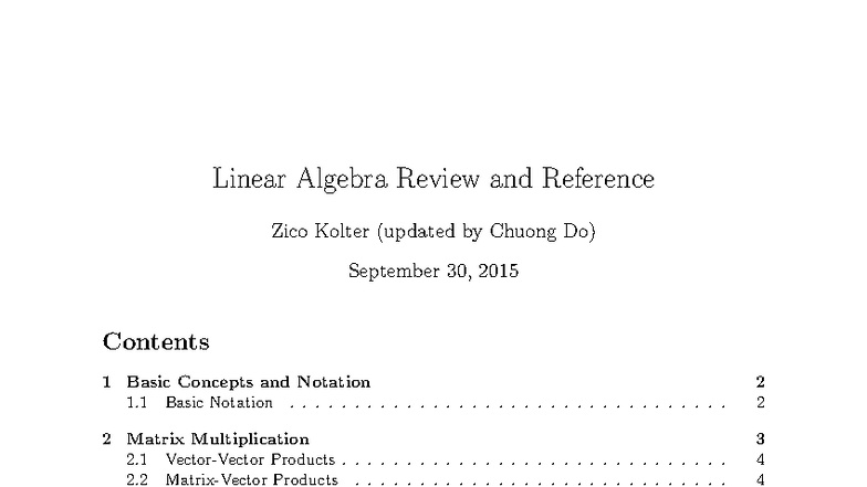 CS229 Linear Algebra Review and Reference Notes - Studocu