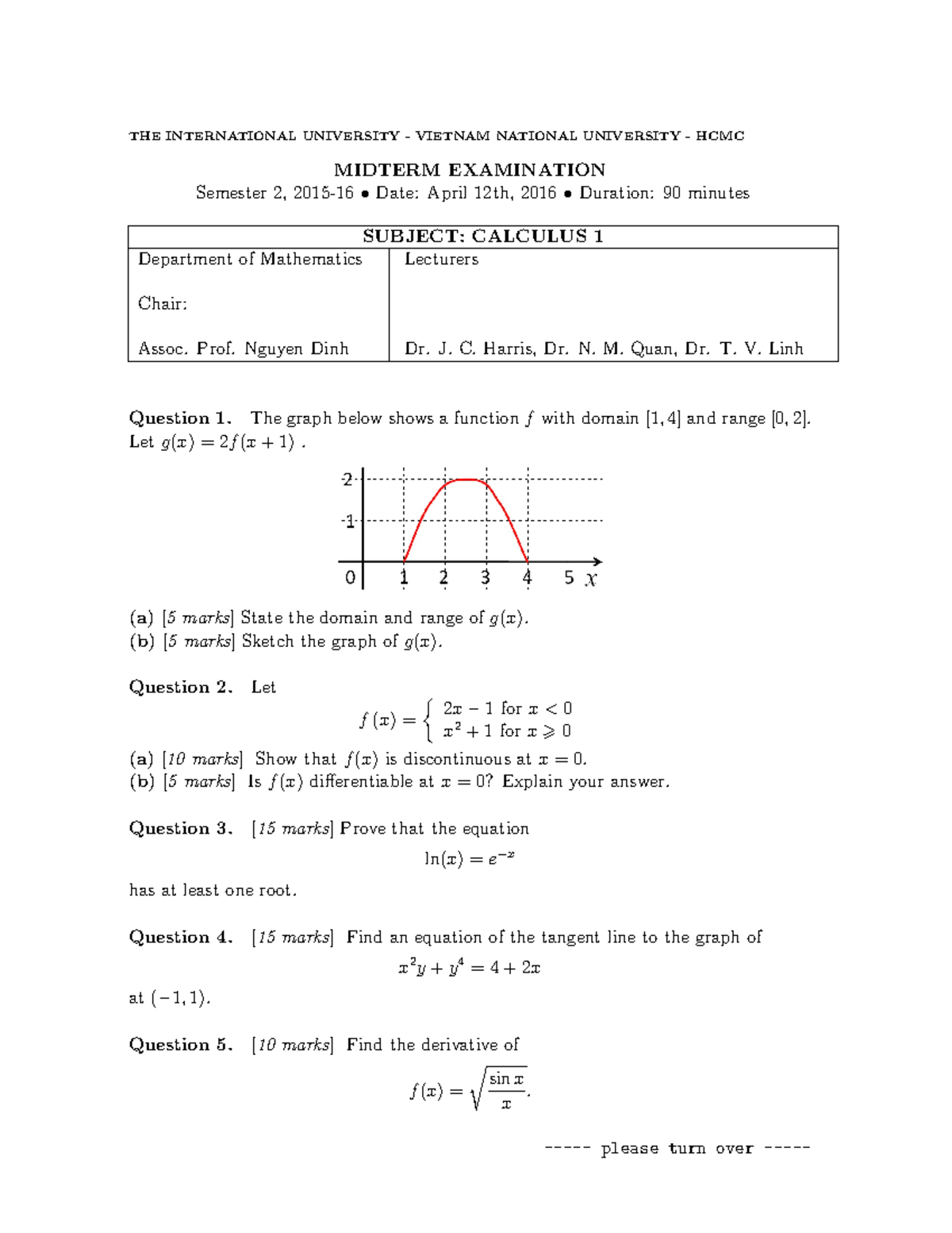 Calculus 1 (Cal1) Midterm Exam 2015-16 Sem 2 with Solutions - Studocu