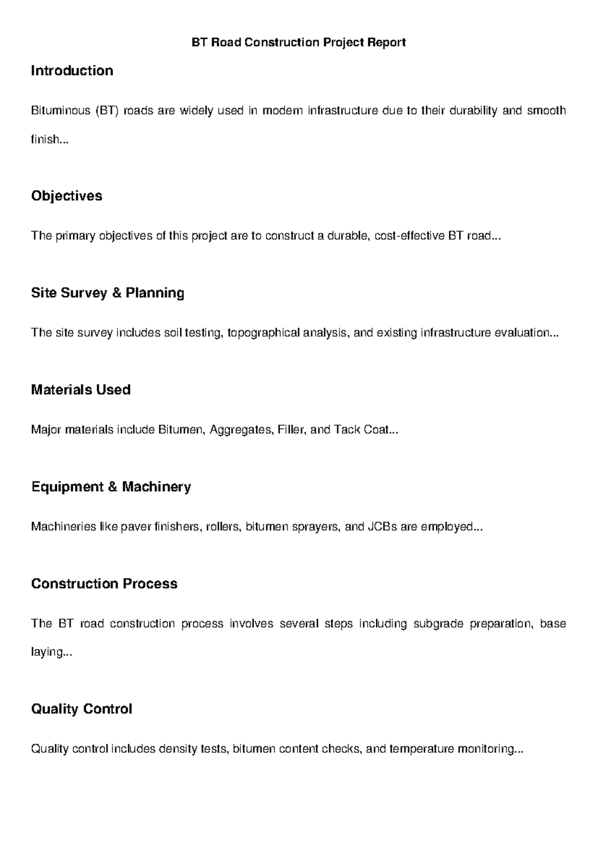 BT Road Construction Project Report: Overview, Process & Challenges ...