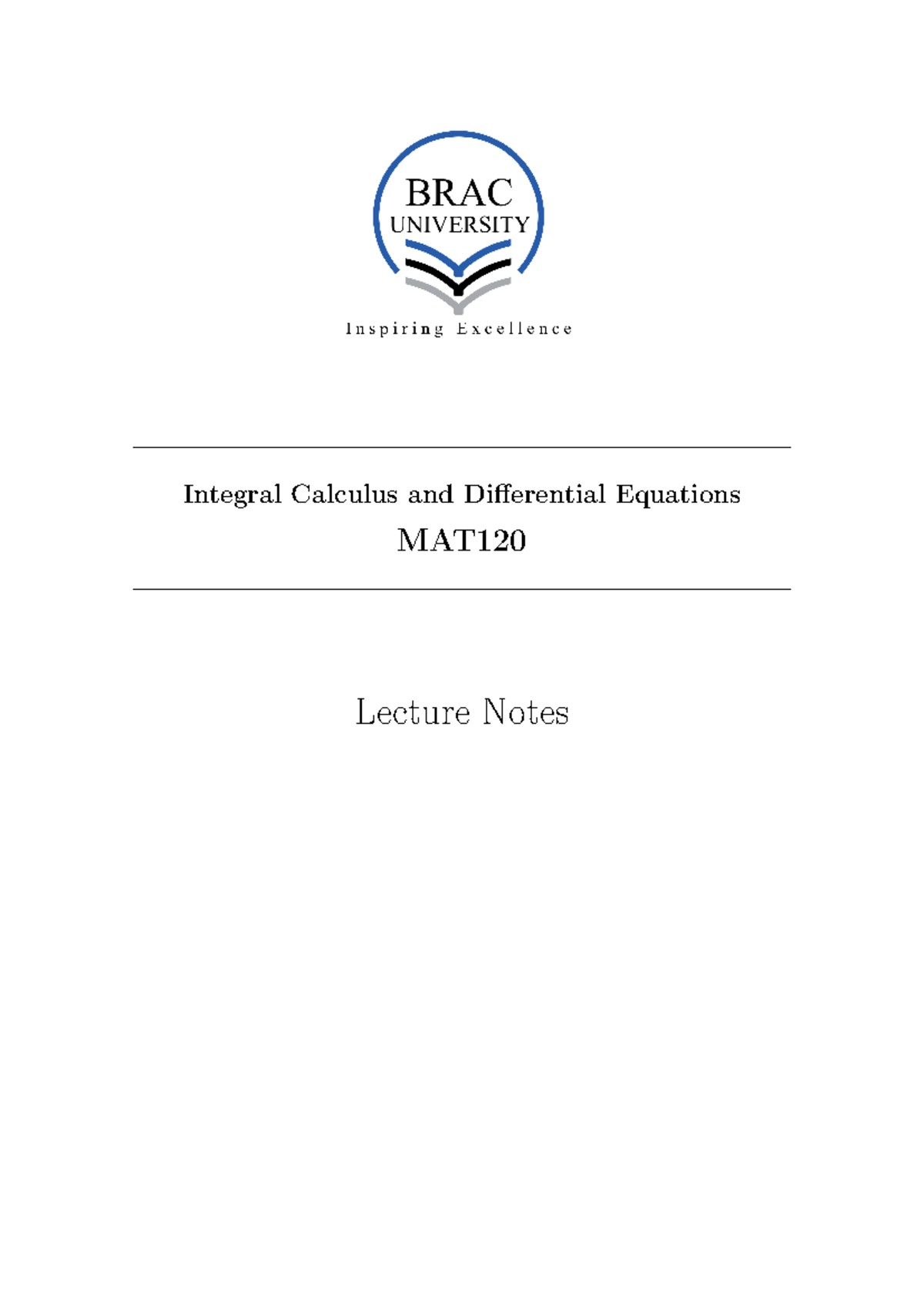 MAT 120 Lecture Notes: Integral Calculus & Differential Equations - Studocu