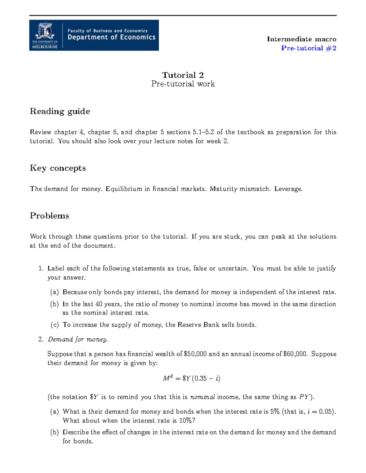 Intermediate Macro: Pre-Tutorial 2 Reading Guide & Solutions - Studocu