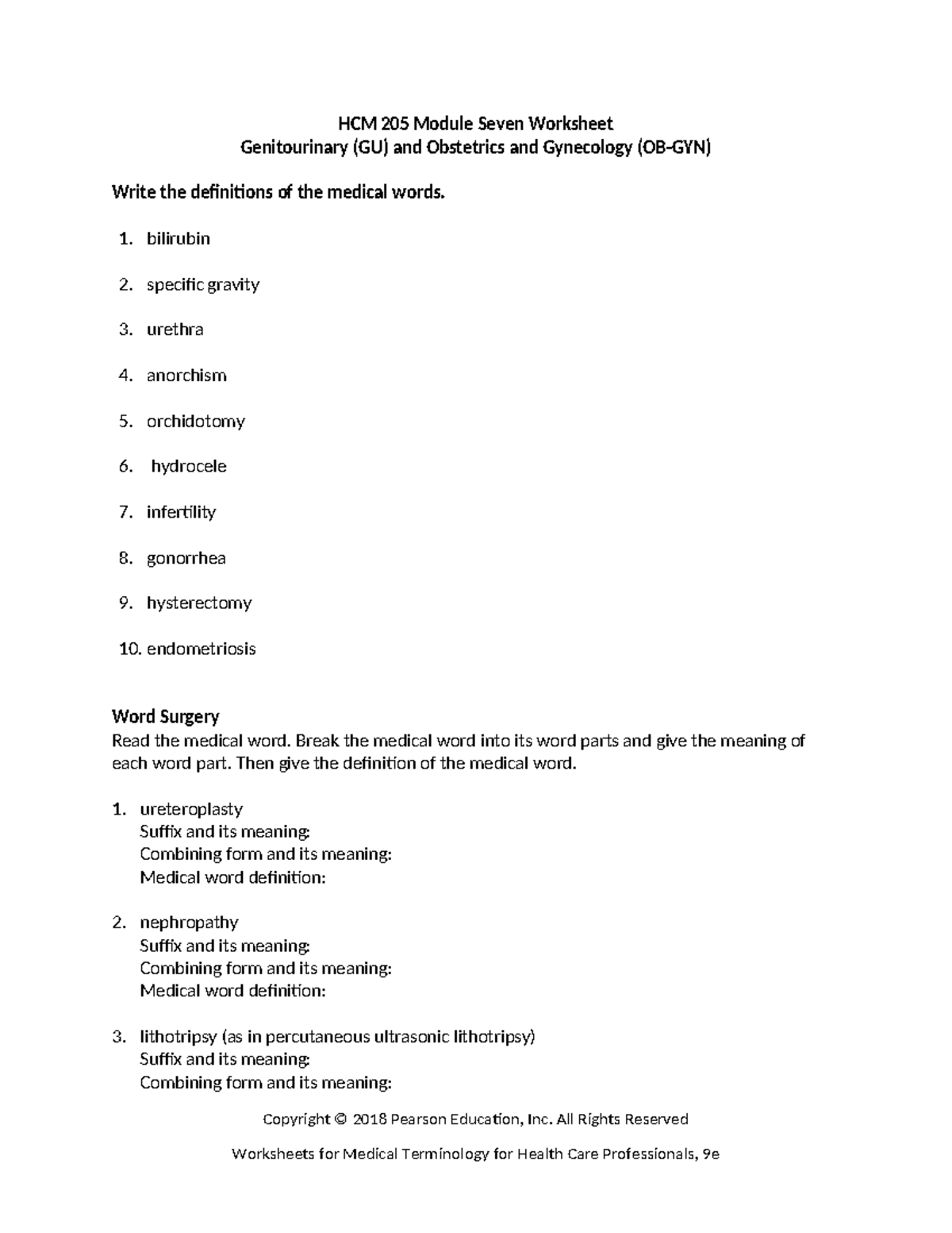 HCM 205 Module 7 GU & OB-GYN Medical Terms Worksheet - Studocu