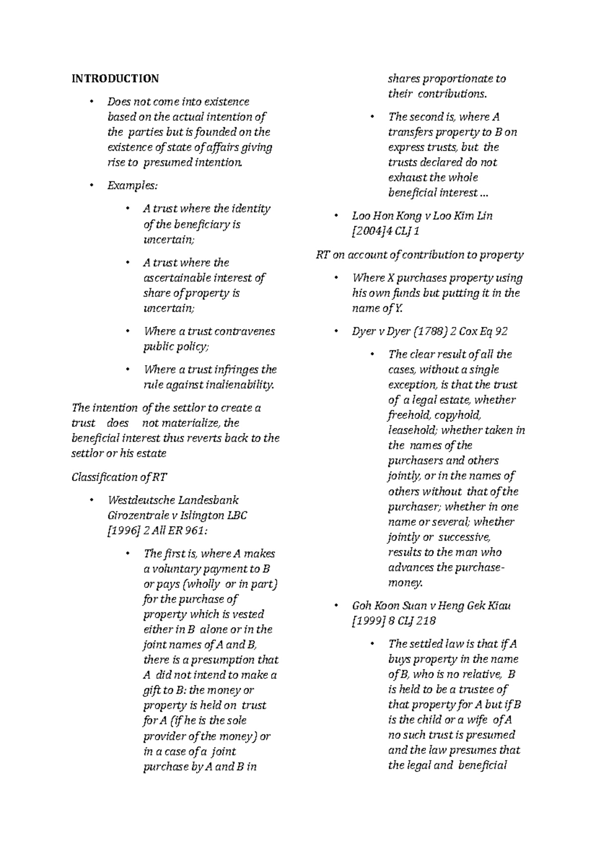 Resulting Trusts in Law - Chapter 6 Analysis and Examples - Studocu
