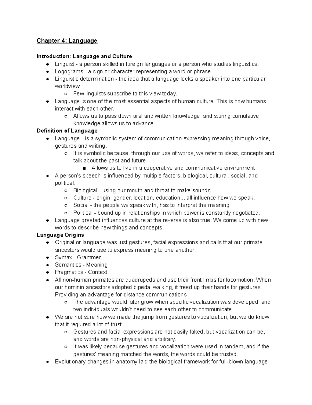 Active Reading Notes - ANTH 101 (Chapter 4: Language and Culture) - Studocu